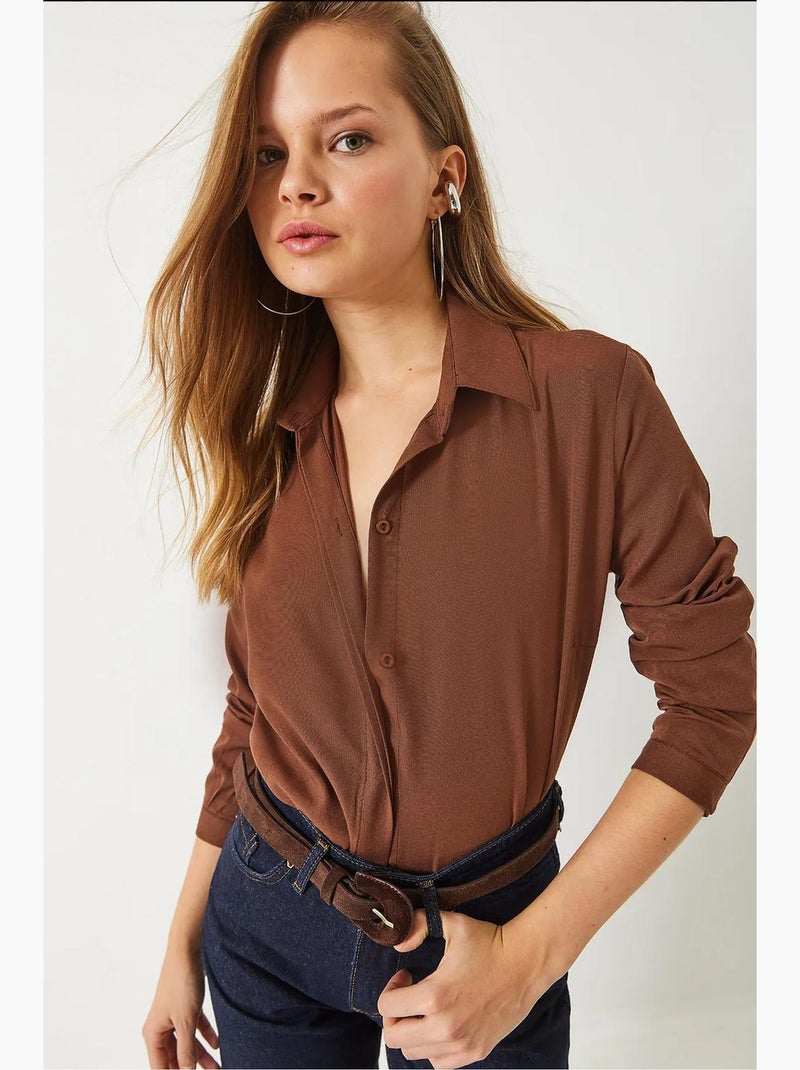 Chemise basique coupe régulière lucci Marron chocolat - Kiabi