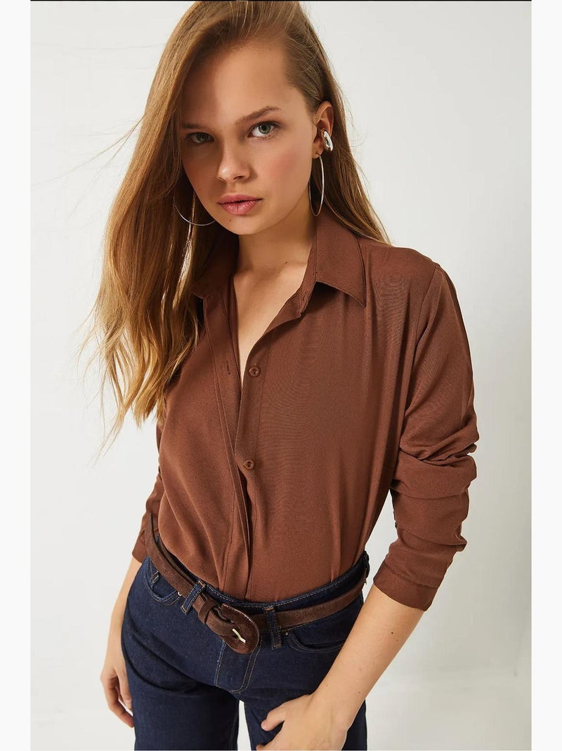 Chemise basique coupe régulière lucci Marron chocolat - Kiabi