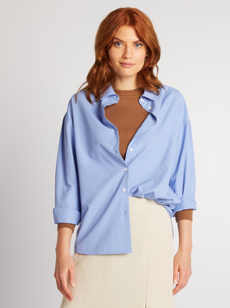 Chemise basique en popeline Bleu uni - Kiabi