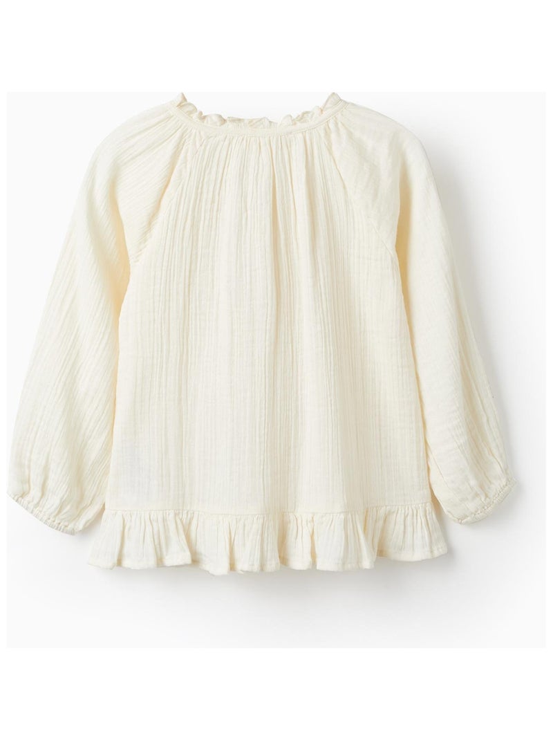 Chemise beige clair à manches longues pour fille en bamboula 100% coton Beige clair - Kiabi
