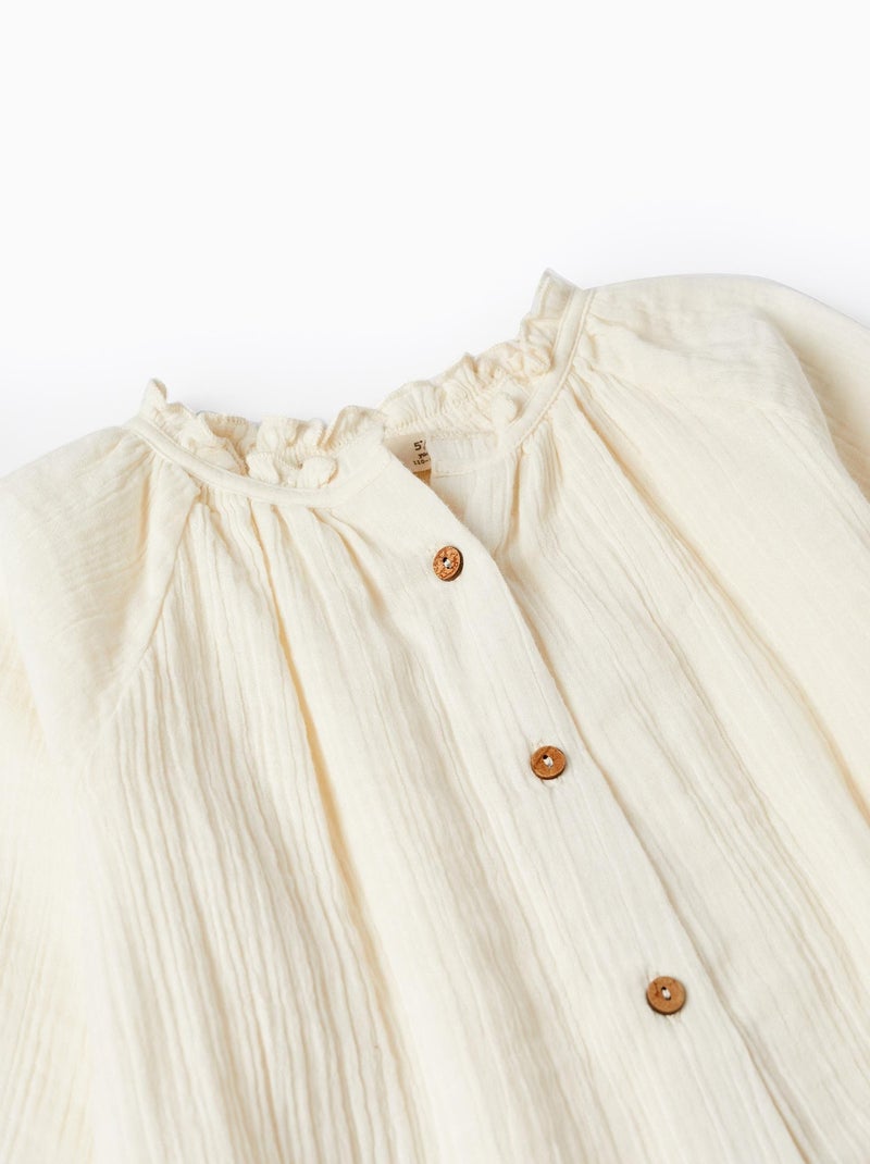 Chemise beige clair à manches longues pour fille en bamboula 100% coton Beige clair - Kiabi