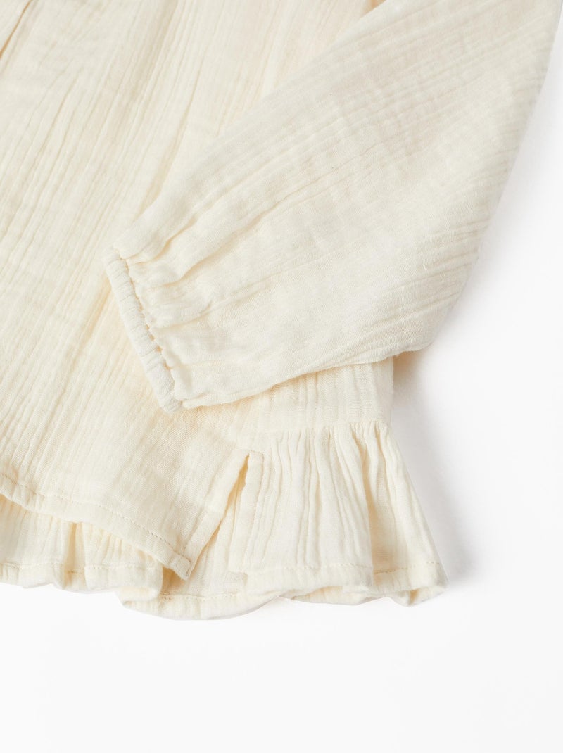 Chemise beige clair à manches longues pour fille en bamboula 100% coton Beige clair - Kiabi