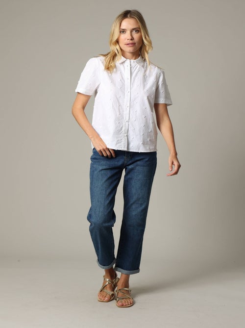 Chemise blanche en toile de coton avec broderies cœurs 'Deeluxe' - Kiabi