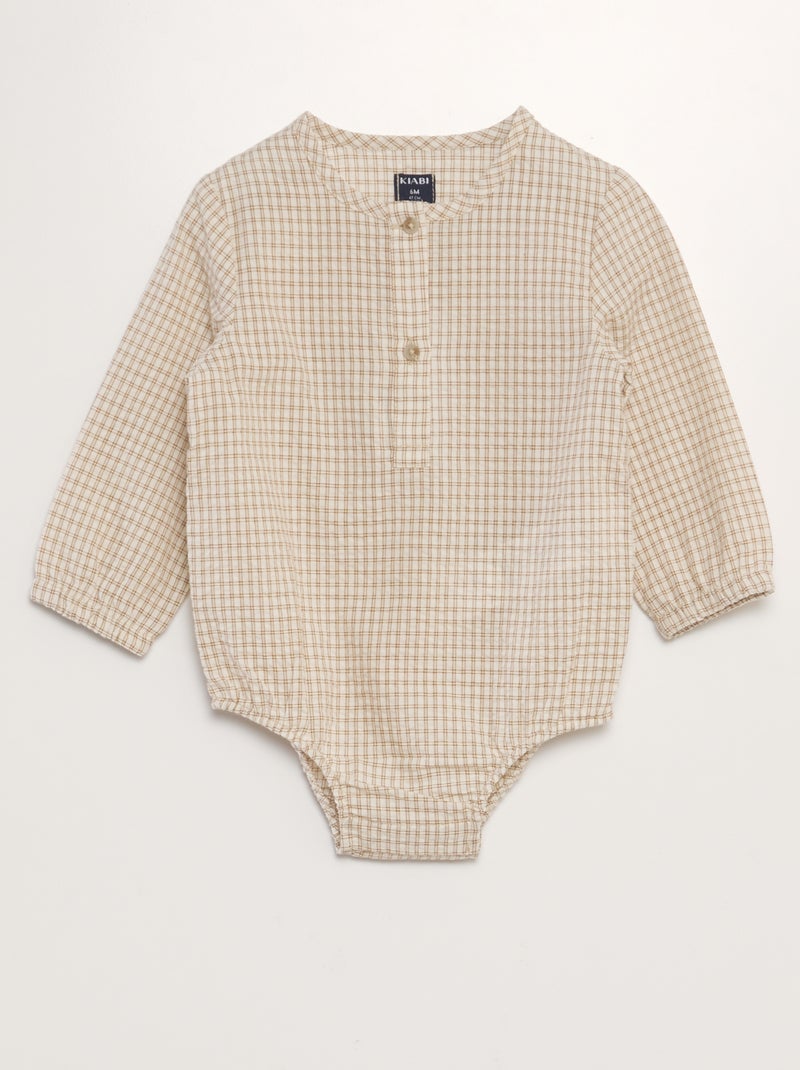 Chemise body à carreaux en seersucker Beige carreaux - Kiabi