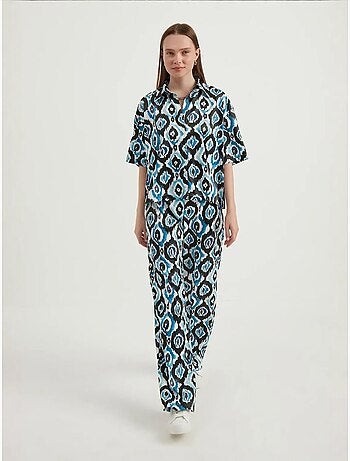 Chemise bohème décontractée à manches courtes en satin