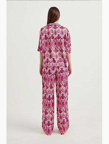 Chemise bohème décontractée à manches courtes en satin hiccup