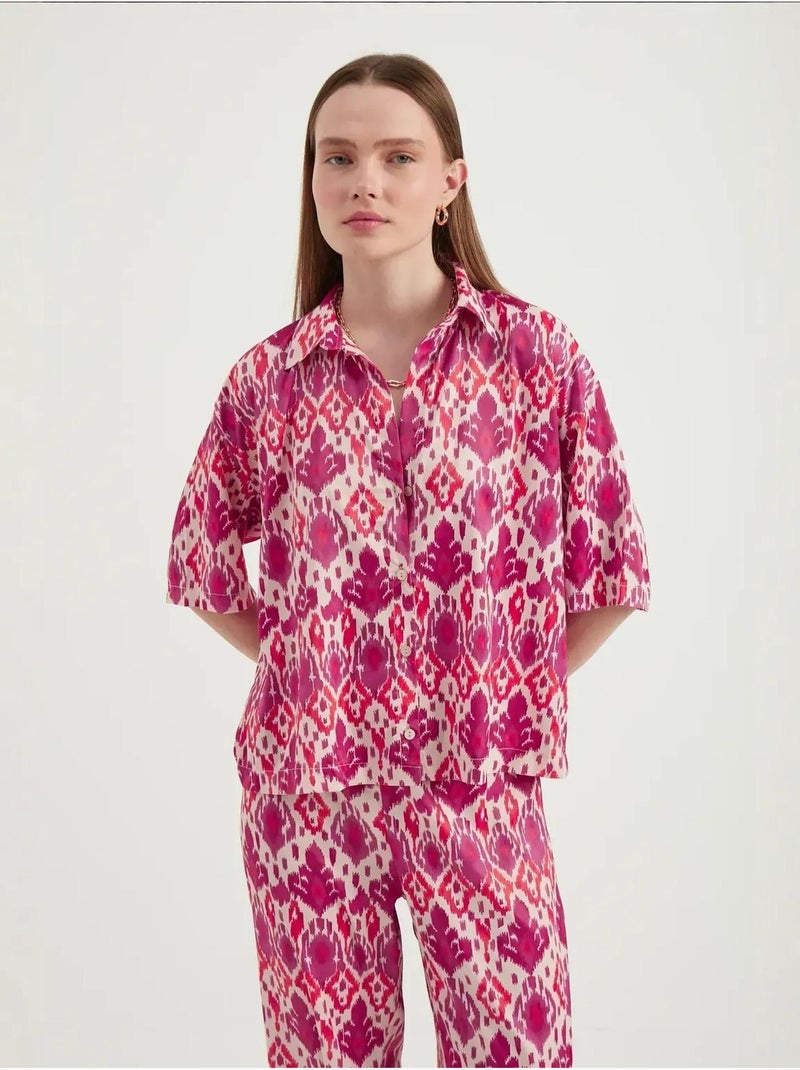 Chemise bohème décontractée à manches courtes en satin Multicolore - Kiabi