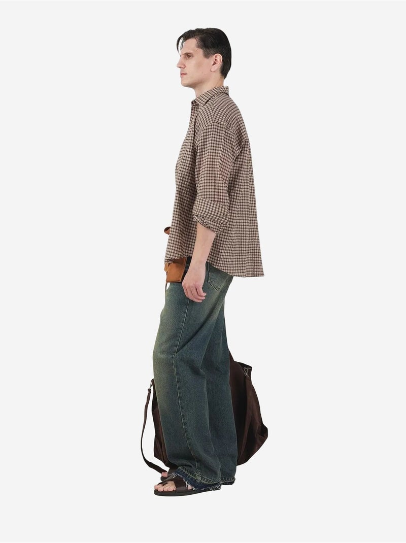 Chemise boutonnée à carreaux vichy oversize giesto Marron clair - Kiabi