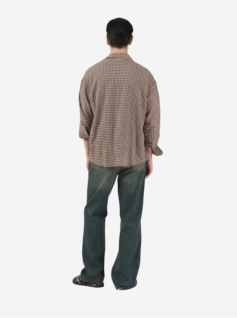Chemise boutonnée à carreaux vichy oversize giesto Marron clair - Kiabi