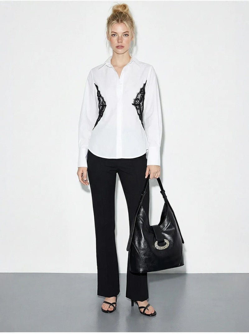 Chemise boutonnée à détails en dentelle lucci Blanc - Kiabi