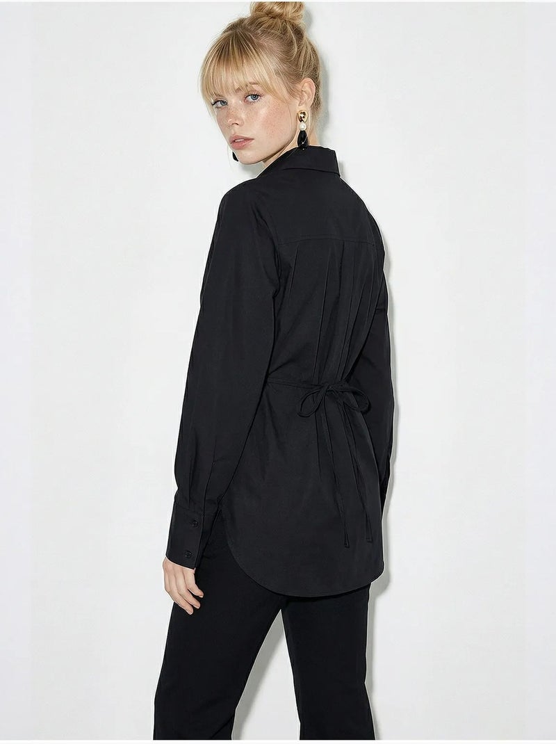 Chemise boutonnée à détails en dentelle lucci Noir - Kiabi