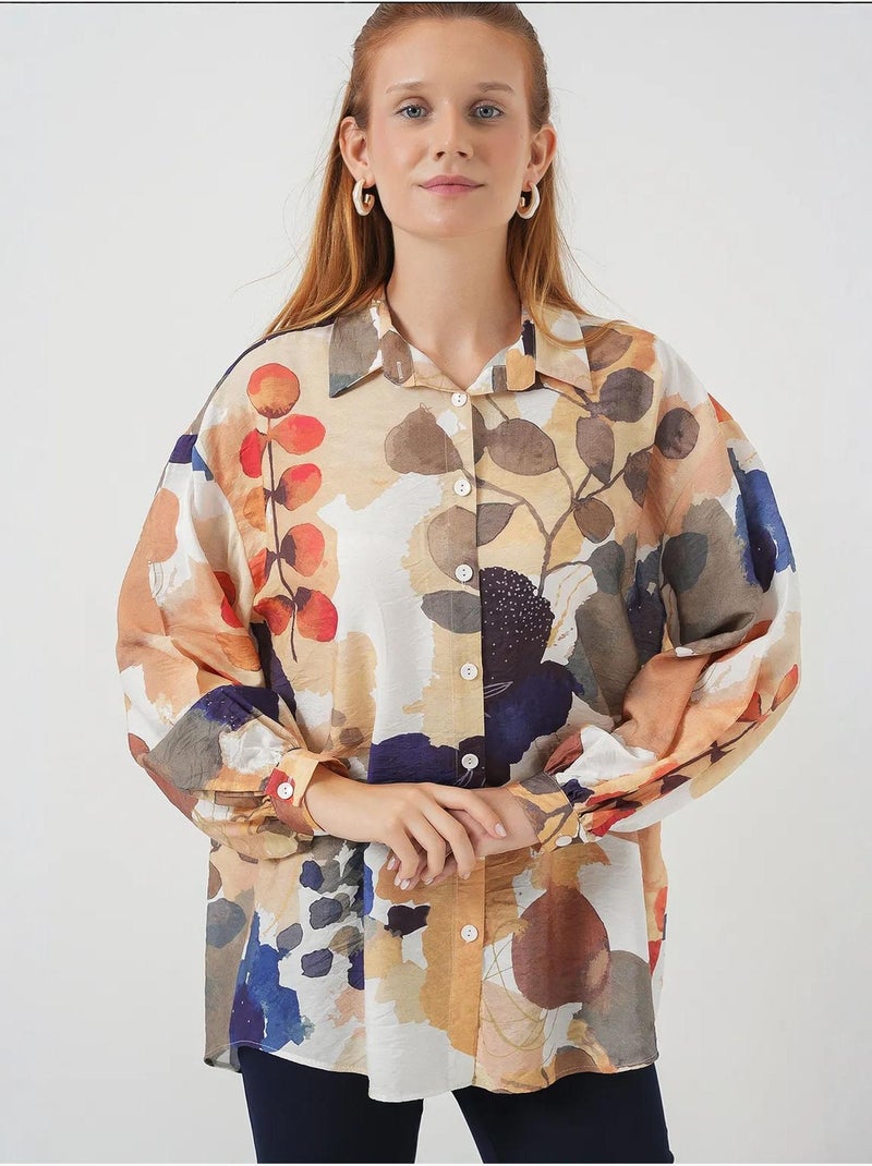 Chemise boutonnée à fleurs oversize bdart Bleu marine - Kiabi