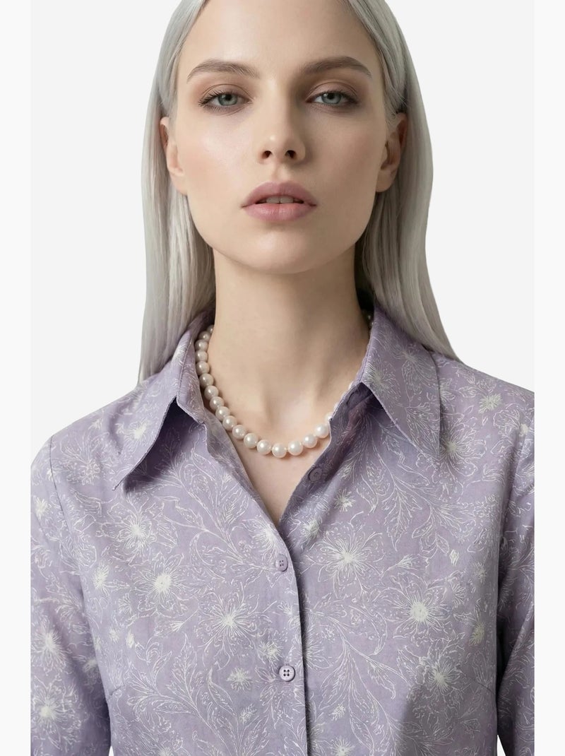 Chemise boutonnée à imprimé abstrait ma mode my fashion Lavande - Kiabi
