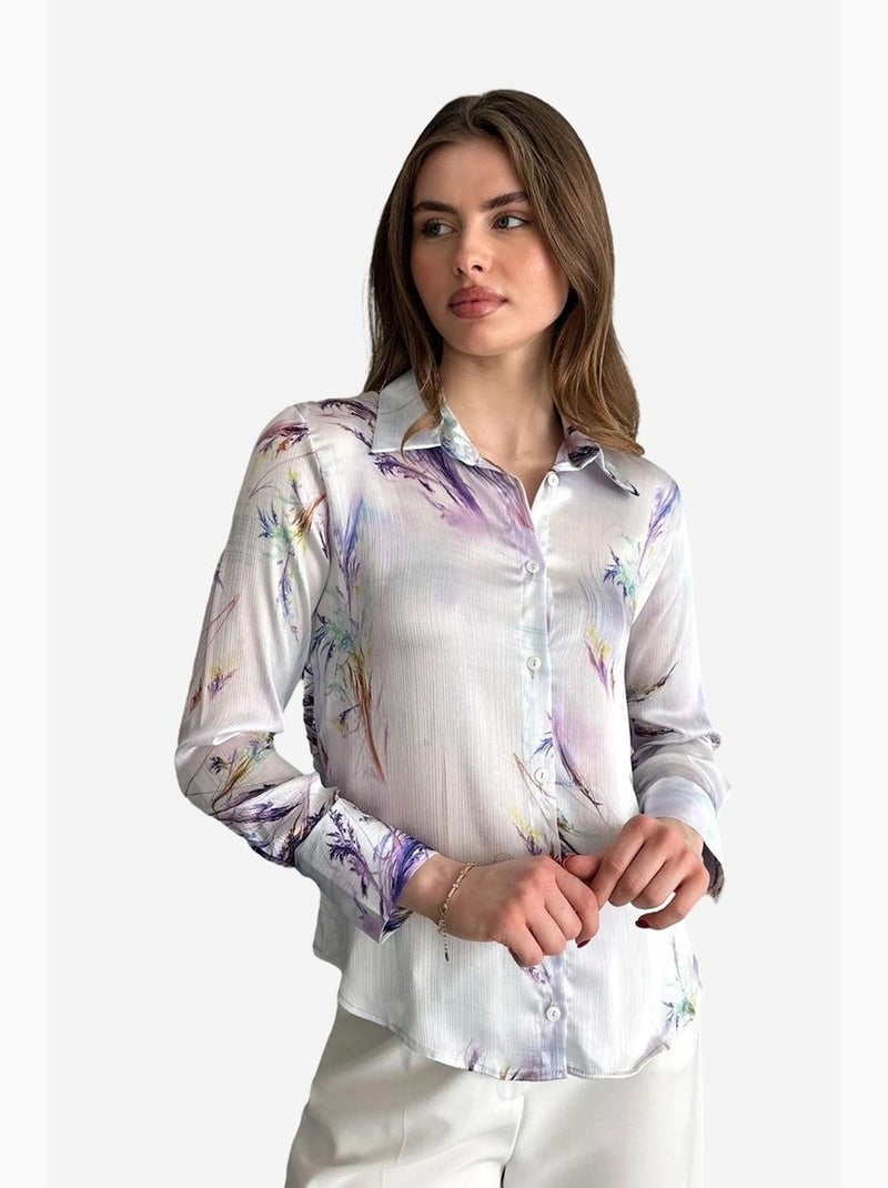 Chemise boutonnée à imprimé abstrait texturé my fashion Lavande - Kiabi