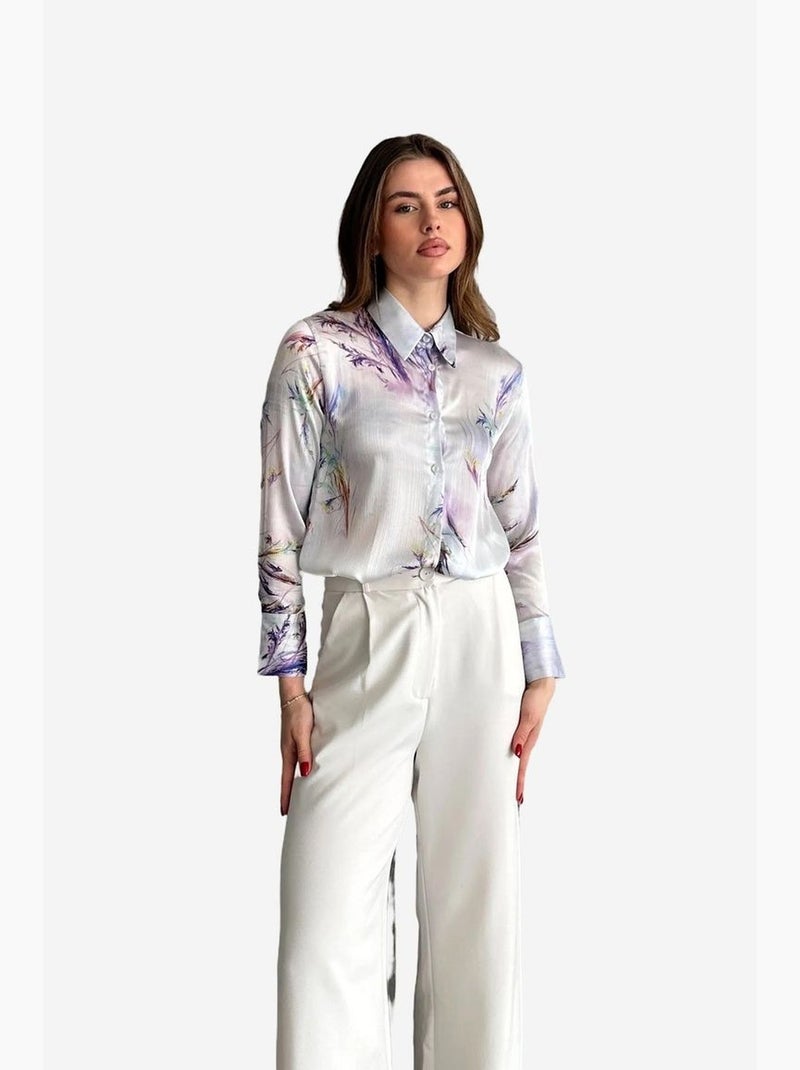 Chemise boutonnée à imprimé abstrait texturé my fashion Lavande - Kiabi