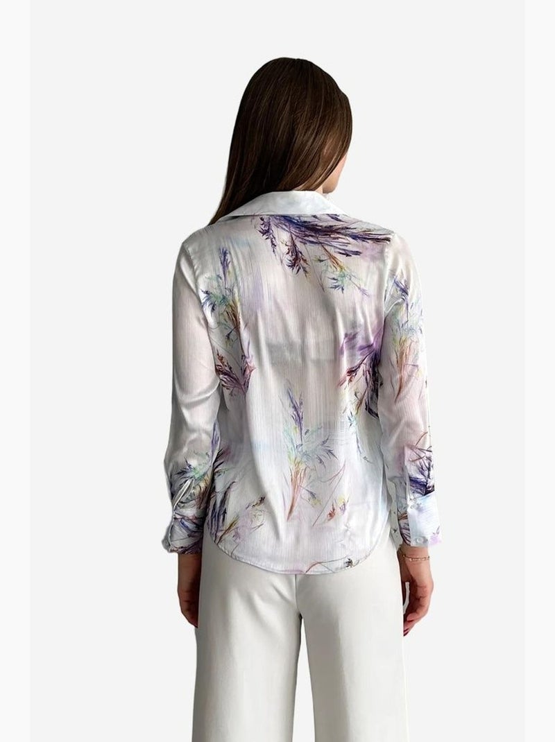 Chemise boutonnée à imprimé abstrait texturé my fashion Lavande - Kiabi