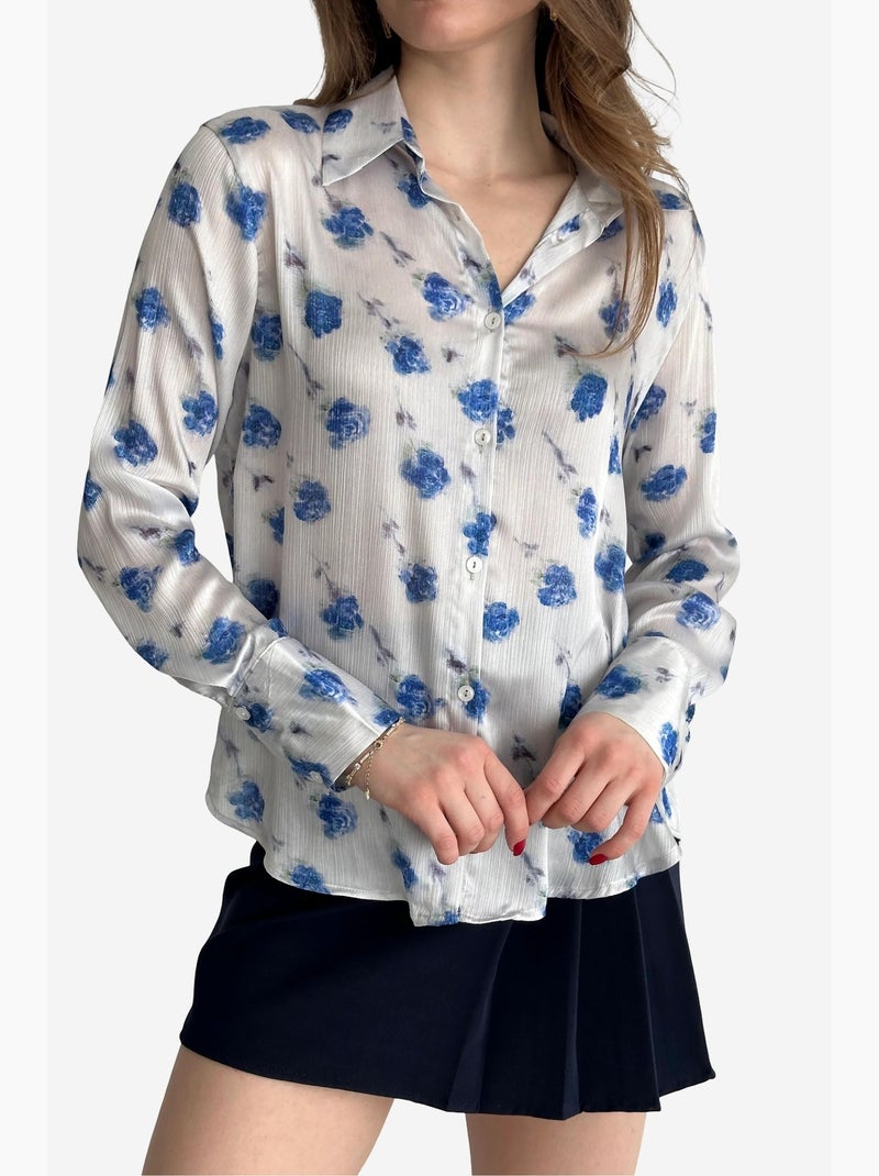 Chemise boutonnée à imprimé floral ma mode my fashion Bleu saphir - Kiabi