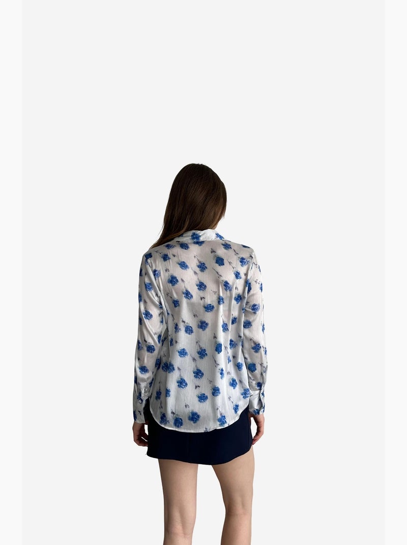 Chemise boutonnée à imprimé floral ma mode my fashion Bleu saphir - Kiabi
