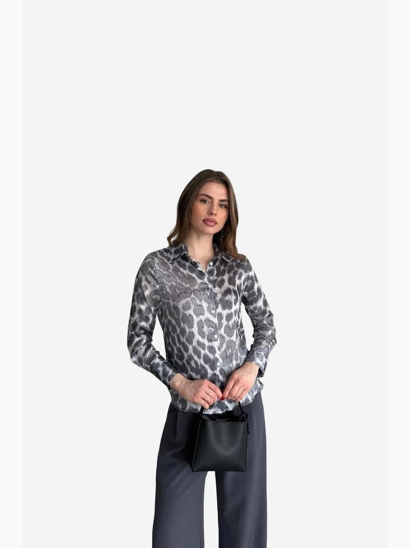 Chemise boutonnée à imprimé léopard my fashion Gris - Kiabi