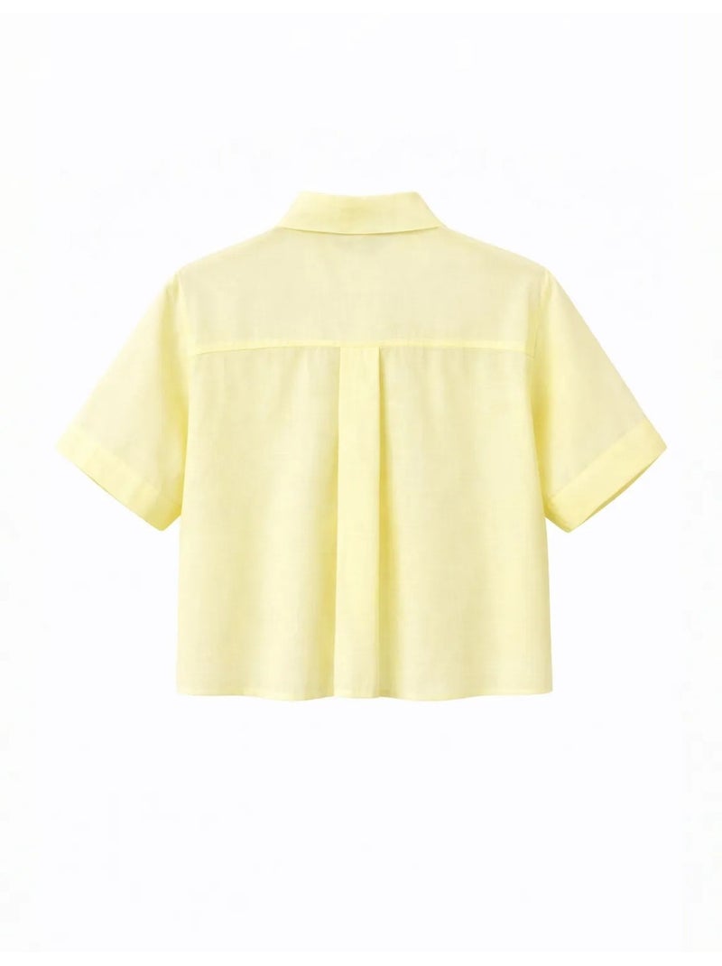 Chemise boutonnée à manches courtes avec accessoire en pierre mixray Jaune citron - Kiabi