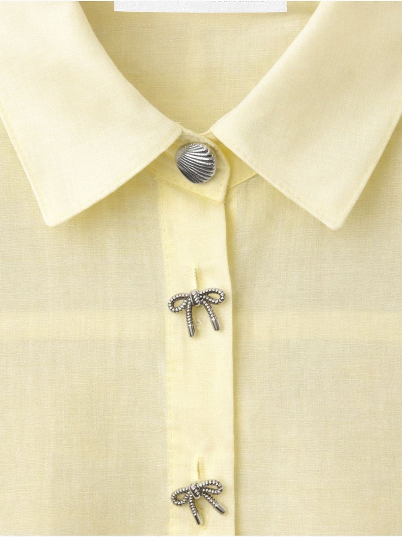 Chemise boutonnée à manches courtes avec accessoire en pierre mixray Jaune citron - Kiabi