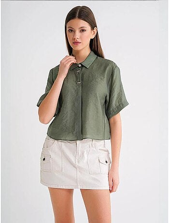 Chemise boutonnée à manches courtes avec accessoire en pierre mixray