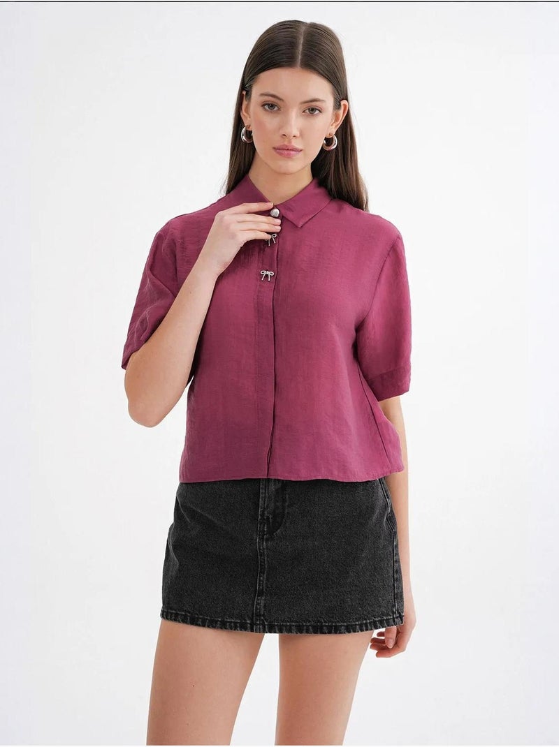 Chemise boutonnée à manches courtes avec accessoire en pierre mixray Magenta - Kiabi