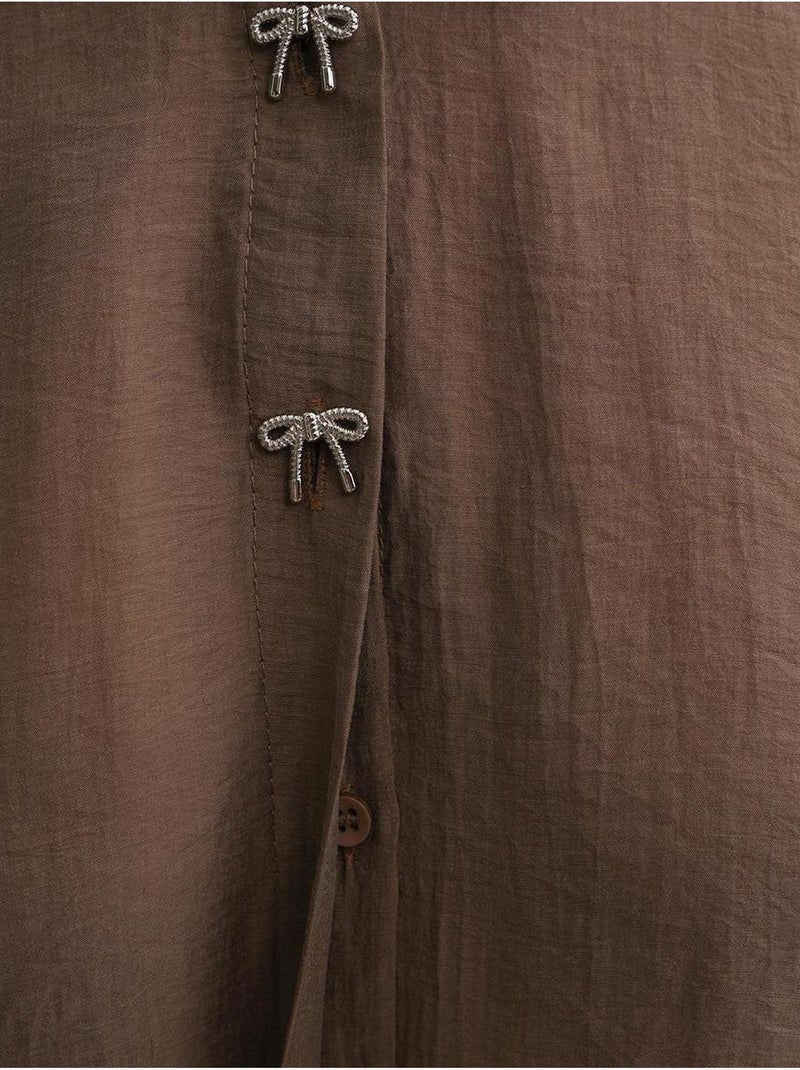 Chemise boutonnée à manches courtes avec accessoire en pierre mixray Marron clair - Kiabi