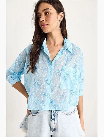 Chemise boutonnée à manches courtes en jacquard floral avec poche lucci