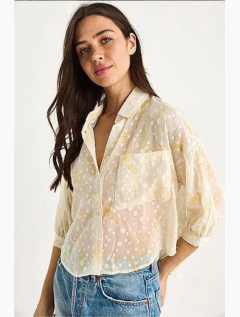 Chemise boutonnée à manches courtes en jacquard floral avec poche lucci