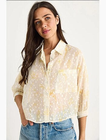 Chemise boutonnée à manches courtes en jacquard floral avec poche lucci