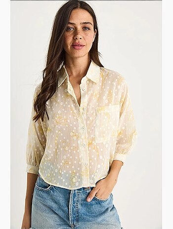 Chemise boutonnée à manches courtes en jacquard floral avec poche lucci
