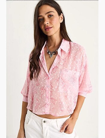 Chemise boutonnée à manches courtes en jacquard floral avec poche lucci