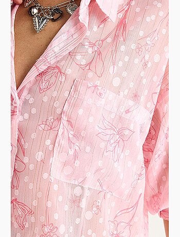 Chemise boutonnée à manches courtes en jacquard floral avec poche lucci