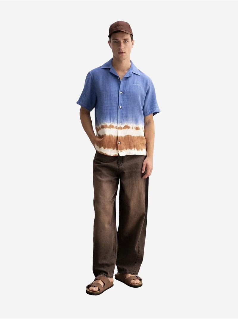 Chemise boutonnée à manches courtes ombre giesto Bleu clair - Kiabi