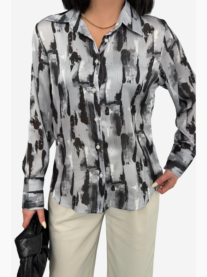 Chemise boutonnée à manches longues à imprimé abstrait ma mode my fashion Gris - Kiabi