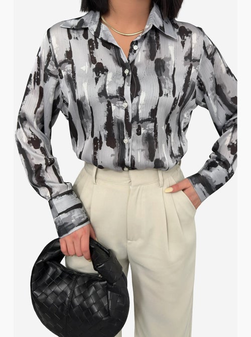 Chemise boutonnée à manches longues à imprimé abstrait ma mode my fashion - Kiabi Chemise boutonnée à manches longues à imprimé abstrait ma mode my fashion - Kiabi