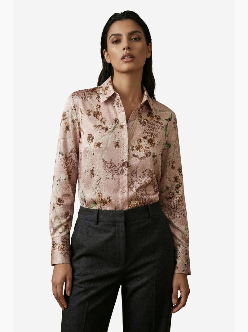 Chemise boutonnée à manches longues à imprimé floral my fashion Vieux rose - Kiabi