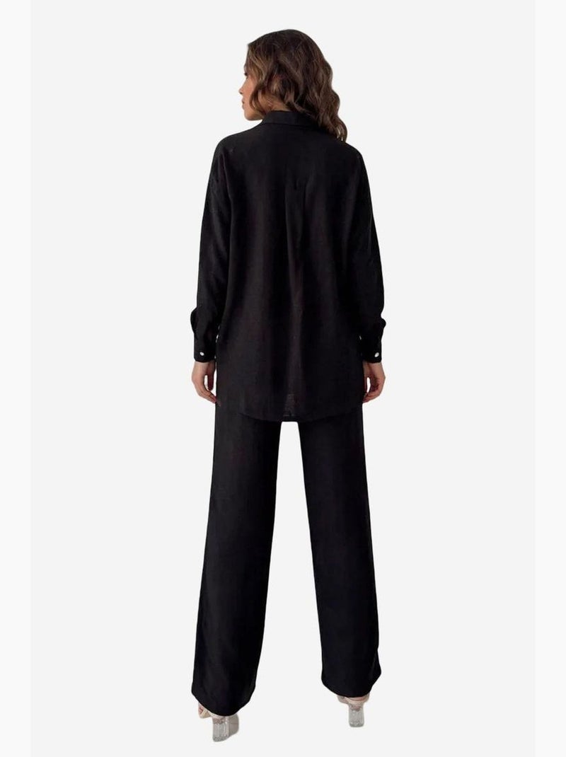 Chemise boutonnée à manches longues avec col chemise my fashion Noir - Kiabi