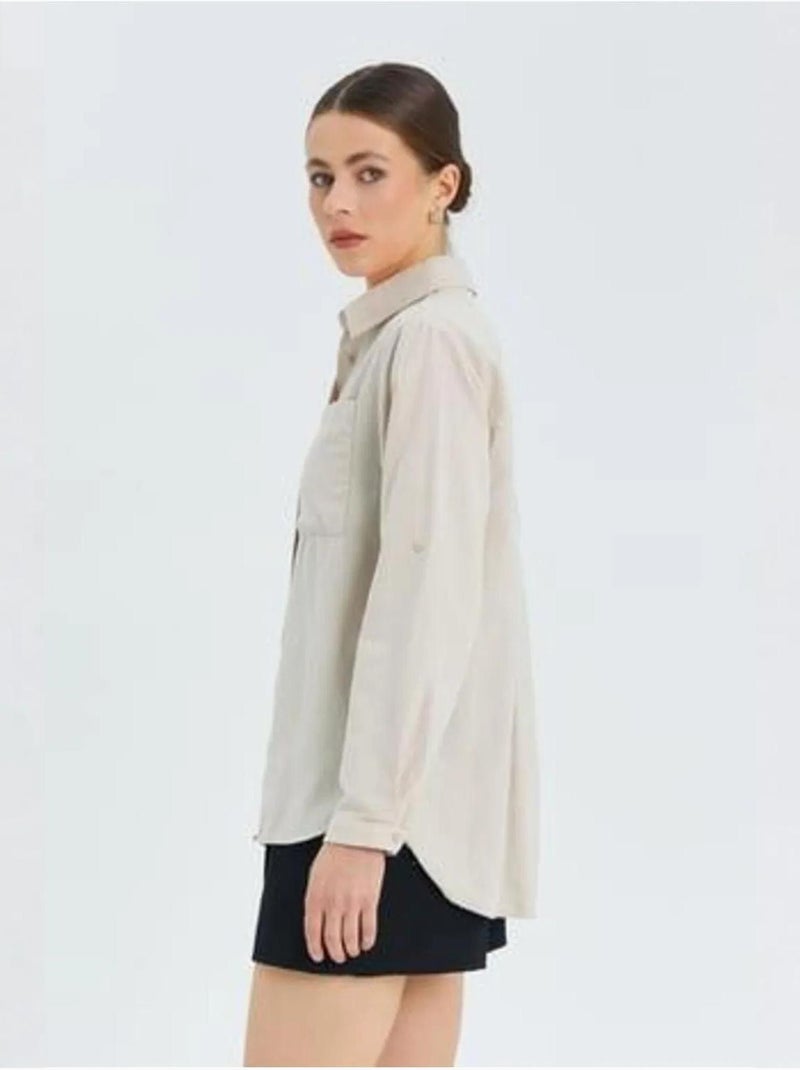 Chemise boutonnée à manches longues avec poche mixray Beige clair - Kiabi