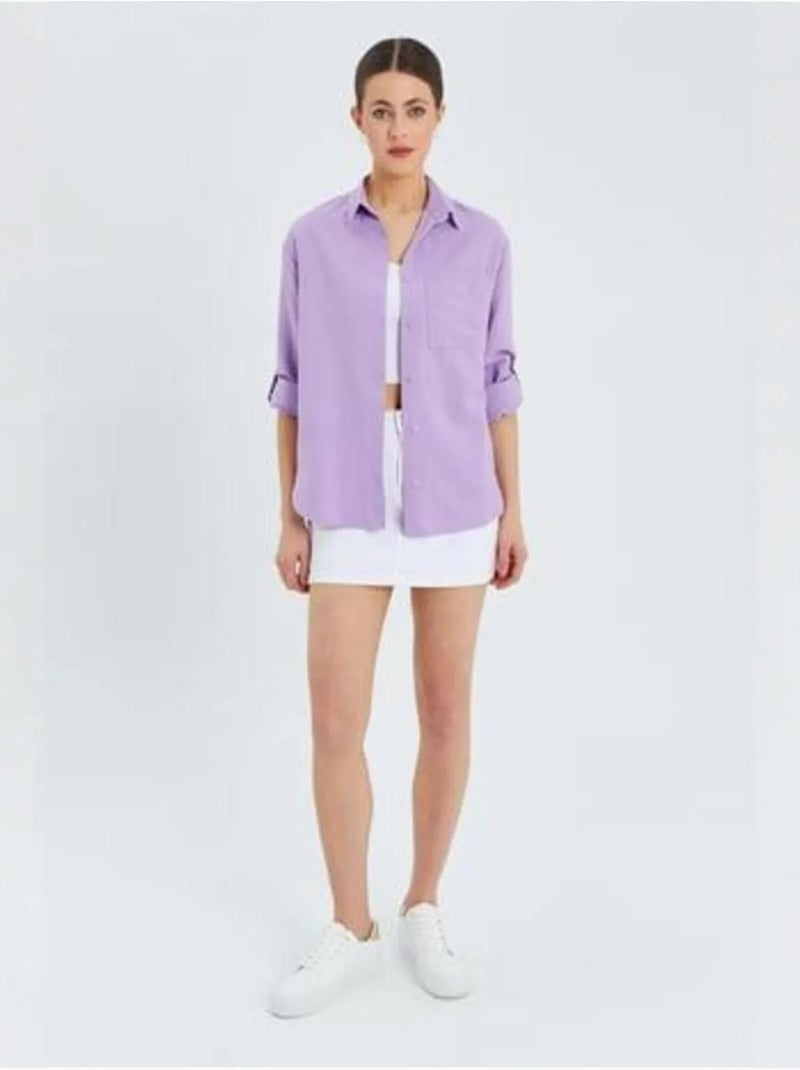 Chemise boutonnée à manches longues avec poche mixray Lavande - Kiabi