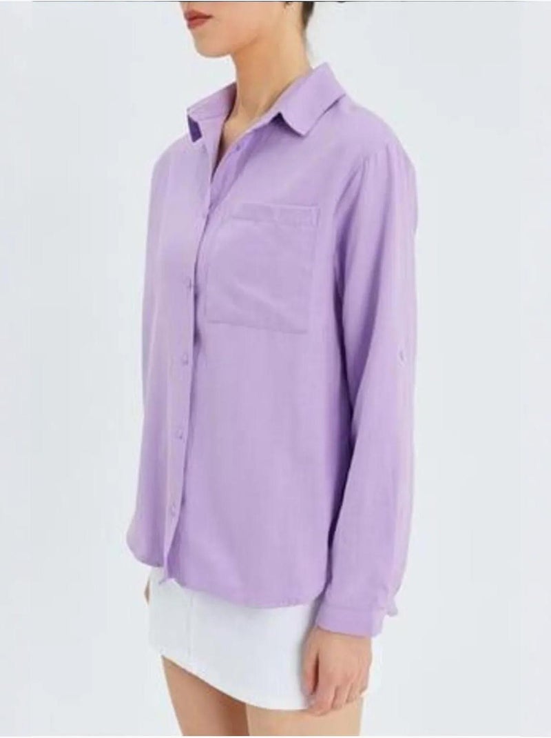 Chemise boutonnée à manches longues avec poche mixray Lavande - Kiabi