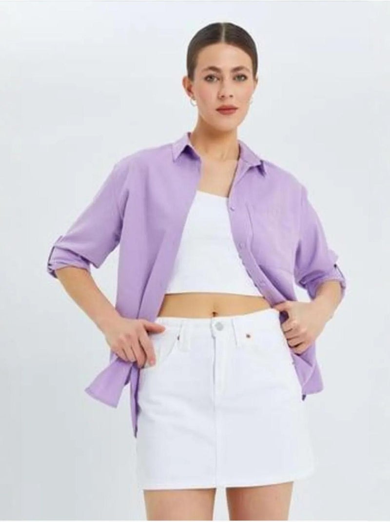 Chemise boutonnée à manches longues avec poche mixray Lavande - Kiabi