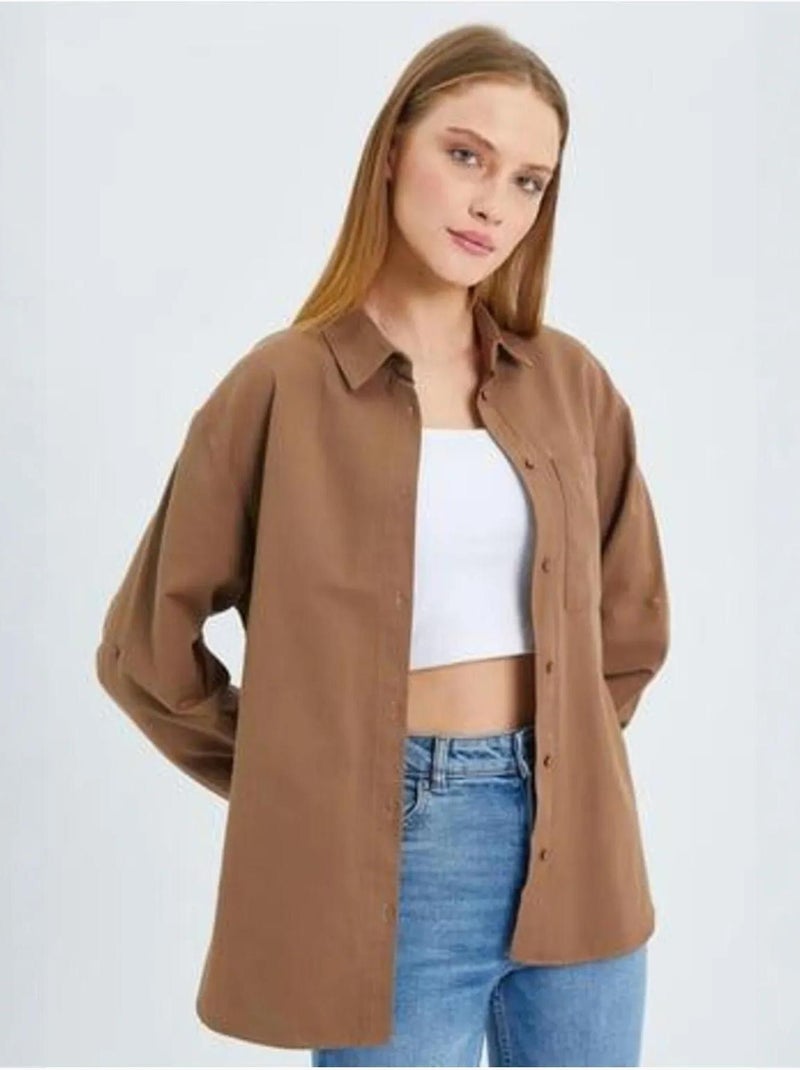 Chemise boutonnée à manches longues avec poche mixray Marron - Kiabi