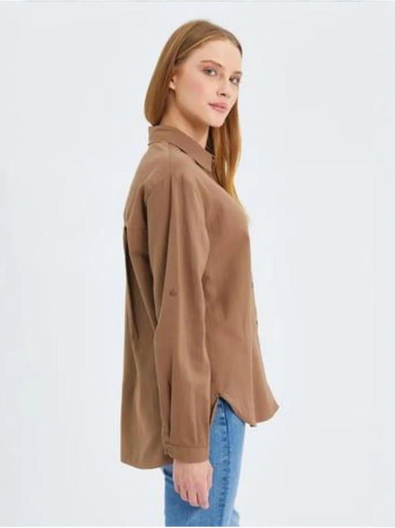 Chemise boutonnée à manches longues avec poche mixray Marron - Kiabi