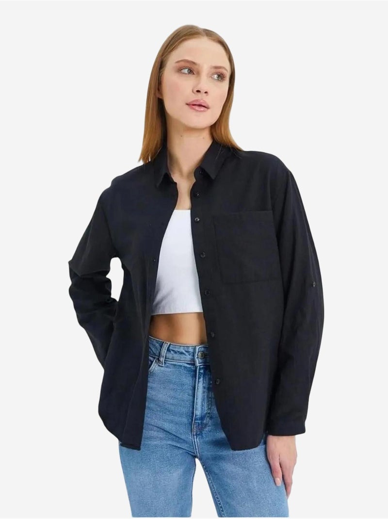 Chemise boutonnée à manches longues avec poche mixray Noir - Kiabi