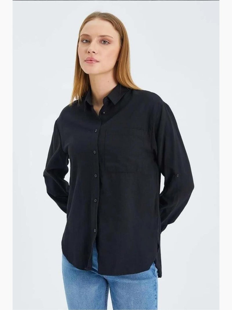 Chemise boutonnée à manches longues avec poche mixray Noir - Kiabi