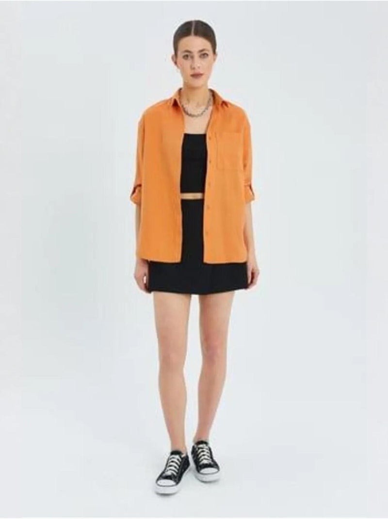 Chemise boutonnée à manches longues avec poche mixray Orange mandarine - Kiabi