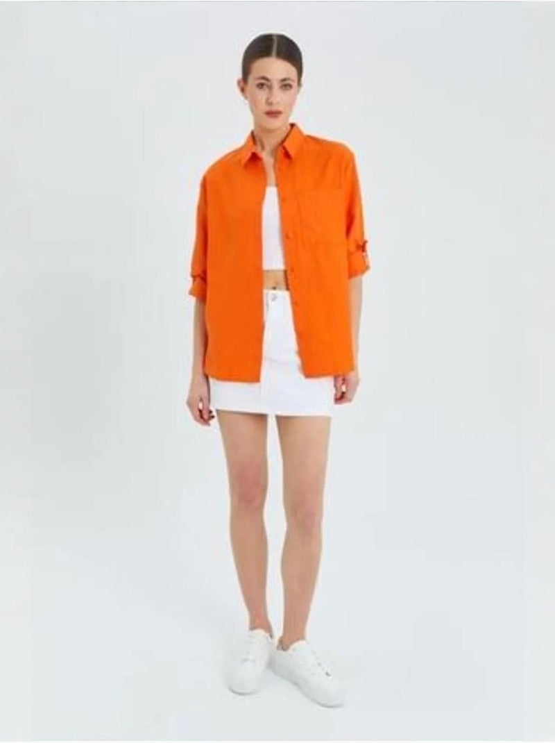 Chemise boutonnée à manches longues avec poche mixray Rouge brique - Kiabi