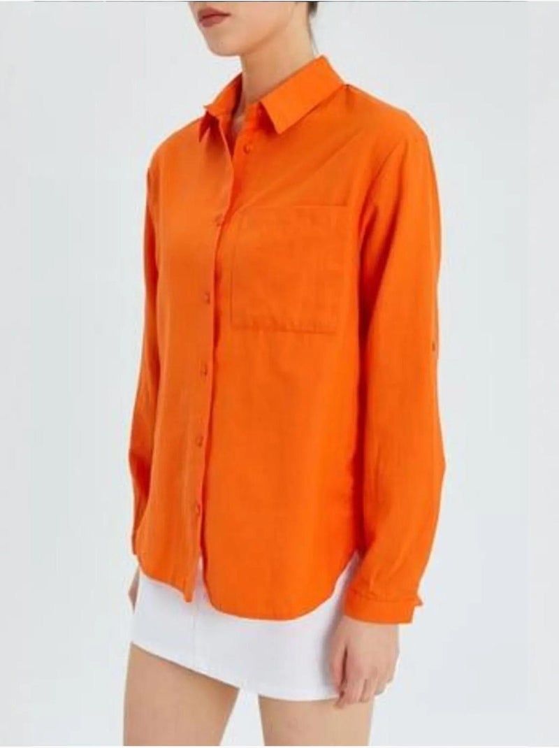 Chemise boutonnée à manches longues avec poche mixray Rouge brique - Kiabi